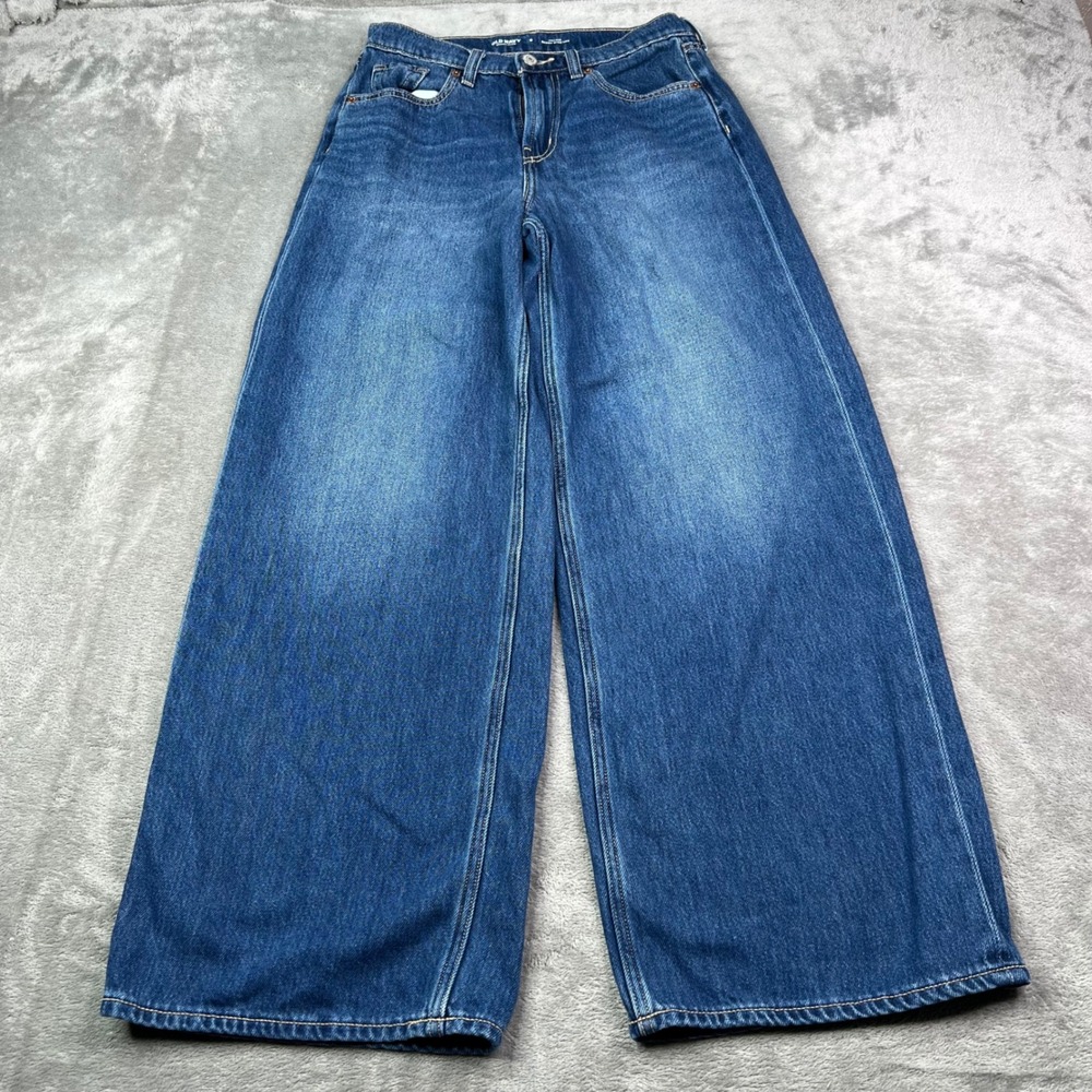 Old Navy High-Rise Baggy Wide Leg Jeans Womens 0 Blue Solid Drapey Denim